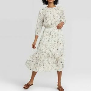 AND white abstract floral midi dress u neck